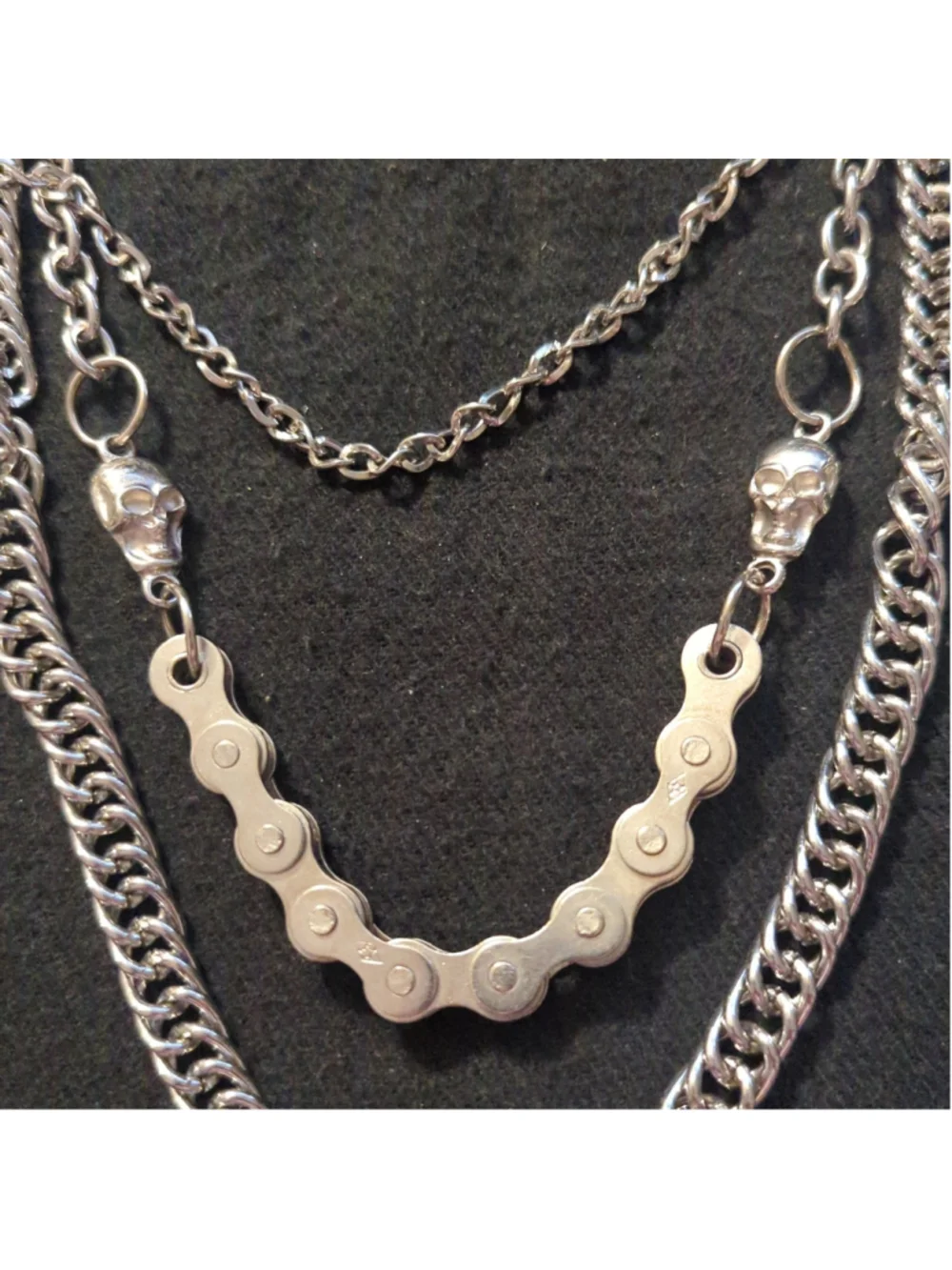 Silver Tone Skull and Bike Chain Layered Punk Wallet Chain